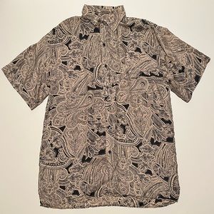 Vintage Cezar Paisley Silk Shirt Black Beige